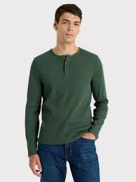 AHME SAMPS ARTICLE # 3726 Garment Dye Slim Henley Waffle in Dark Green